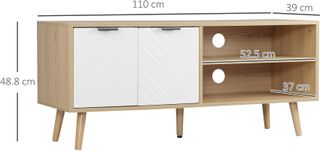 Mobile TV 46" Max in Agglomerate e Legno, Mobile TV Moderno con 2 Ripiani Aperti Regolabili e Armadio, 110X39X48.8 Cm, Colore Legno e Bianco