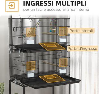 Jaula para Aves de Acero y PP, Diseño Apilado con Perchas, Columpios y Escaleras, 77X46X164 Cm, Negro