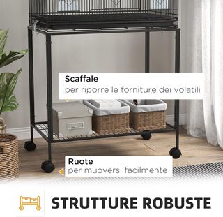 Jaula para Aves de Acero y PP, Diseño Apilado con Perchas, Columpios y Escaleras, 77X46X164 Cm, Negro