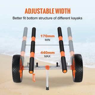 Carro de Kayak de Alta Resistencia, Capacidad de Carga de 204.1 kg, Carro de Canoa Desmontable con Neumáticos Sólidos de 30.5 cm, Ancho Ajustable y Pie de Soporte Antideslizante, para Kayaks, Cano...
