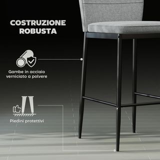 Set di 2 Sgabelli da Bar in Velluto, Sedie Alte Moderne con Poggiapiedi e Schienale, Sgabelli da Cucina e Soggiorno, 41X52X97 Cm, Grigio