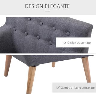 Poltrona Moderna Imbottitura, Poltroncina per Camera da Letto con Braccioli in Tessuto Legno 68 × 58.5 × 76Cm Grigio Chiaro