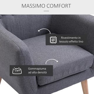Poltrona Moderna Imbottitura, Poltroncina per Camera da Letto con Braccioli in Tessuto Legno 68 × 58.5 × 76Cm Grigio Chiaro