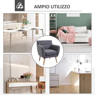 Poltrona Moderna Imbottitura, Poltroncina per Camera da Letto con Braccioli in Tessuto Legno 68 × 58.5 × 76Cm Grigio Chiaro