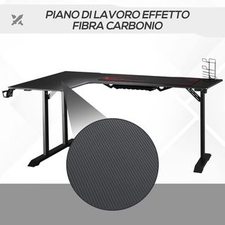Scrivania da Gaming con Gancio per Cuffie, Scrivania per PC con Portabicchieri, Supporto per Gamepad e Tappetino, Nero, 168X109X78Cm