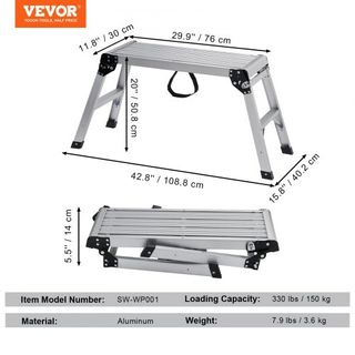 Plataforma de Trabajo Plegable, Capacidad de Carga de 330 lbs, Escalera de Aluminio para Yeso, Banco de Trabajo Pesado con Pies Antideslizantes, Ideal para Lavar Vehículos, Limpiar, Pintar, Decorar