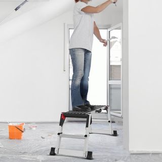 Plataforma de Trabajo Plegable, Capacidad de Carga de 299.4 kg, Escalera de Aluminio para Paneles de Yeso, Banco de Trabajo Pesado con Pies Antideslizantes, Ideal para Lavar Vehículos, Limpiar, Pi...