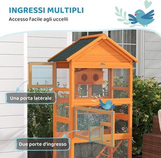 Aviario para Aves con 3 Puertas, Casa, Escalera y Bandeja Extraíble, Jaula para Aves de Madera de Abeto y Metal, 92X52X171 Cm, Naranja y Verde