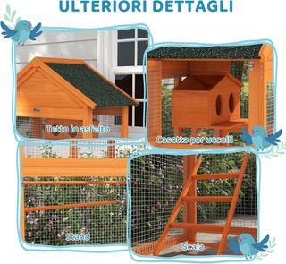 Aviario para Aves con 3 Puertas, Casa, Escalera y Bandeja Extraíble, Jaula para Aves de Madera de Abeto y Metal, 92X52X171 Cm, Naranja y Verde