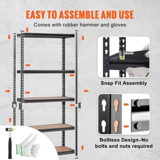Unità di Stoccaggio su Scaffale, Regolabile a 5 Livelli, Capacità 2000 lbs, Scaffali Garage Resistente, Organizzatore in Metallo, Rack Utilità, Nero, 35" L x 18" W x 71" H
