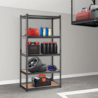 Unità di Stoccaggio su Scaffale, Regolabile a 5 Livelli, Capacità 2000 lbs, Scaffali Garage Resistente, Organizzatore in Metallo, Rack Utilità, Nero, 35" L x 18" W x 71" H