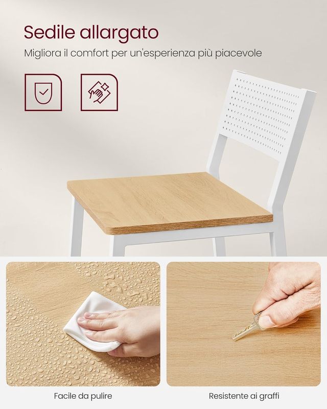 Set di 2 sgabelli da cucina, sgabelli alti per cucina, sala da pranzo, studio, stile industriale, rovere beige e bianco LBC070W09