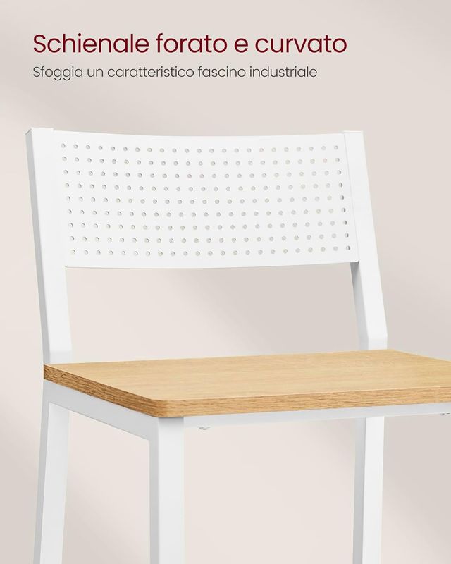 Set di 2 sgabelli da cucina, sgabelli alti per cucina, sala da pranzo, studio, stile industriale, rovere beige e bianco LBC070W09