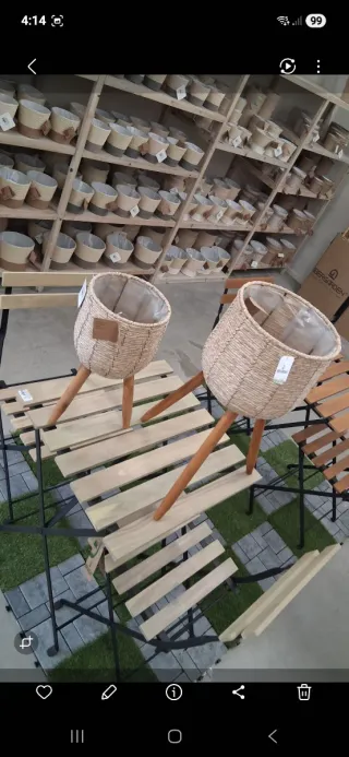 2 x 18€Maceteros Cestas Mimbre con Patas Madera