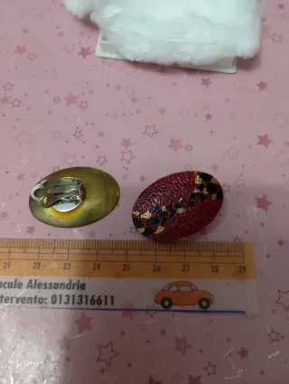Orecchini smalto anni '80 rossi e oro