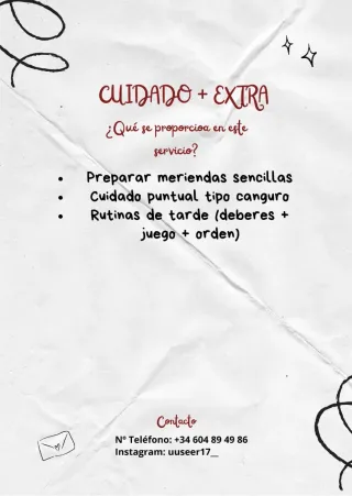 Apoyo escolar, limpieza y cuidado infantil