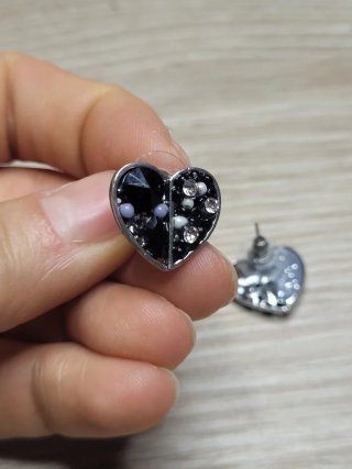 Pendientes Corazón Negro con Strass