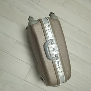 Maleta de viaje marrón y plateada