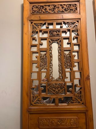 2 Paneles Puertas Chinas Madera Tallada