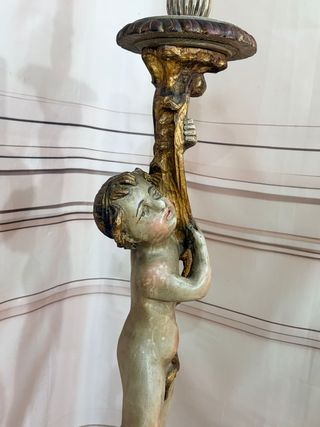 Antigua escultura madera policromada ángel