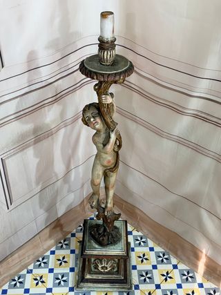 Antigua escultura madera policromada ángel