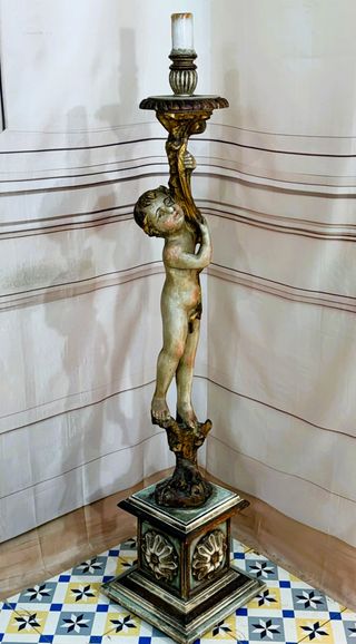 Antigua escultura madera policromada ángel