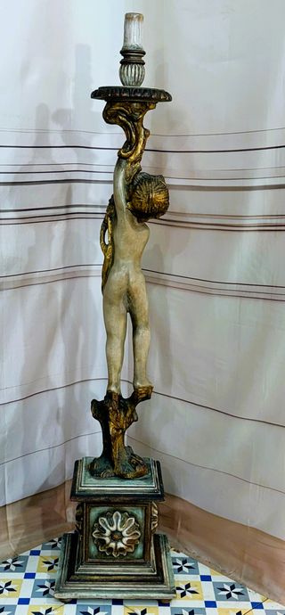Antigua escultura madera policromada ángel