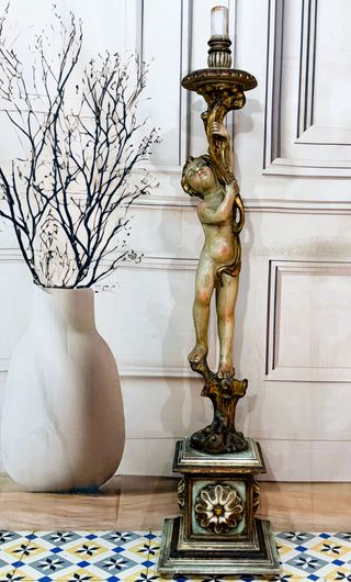 Antigua escultura madera policromada ángel