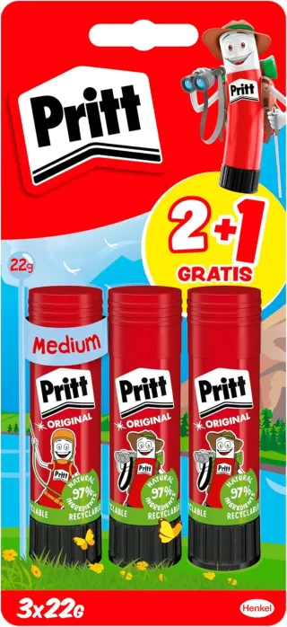 Pritt Barra Adhesiva, pegamento infantil 2+1 pack