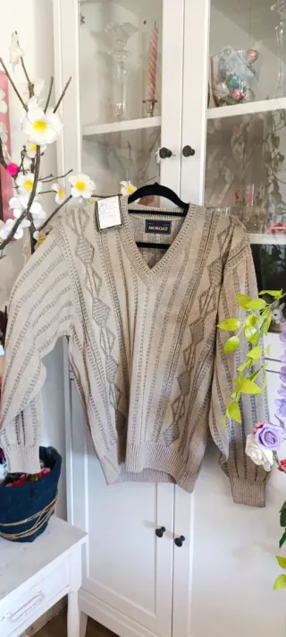 Jersey fino Morgat beige y gris Talla L