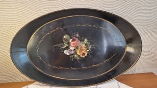 Bandeja lacada Napoleón III flores S.XIX