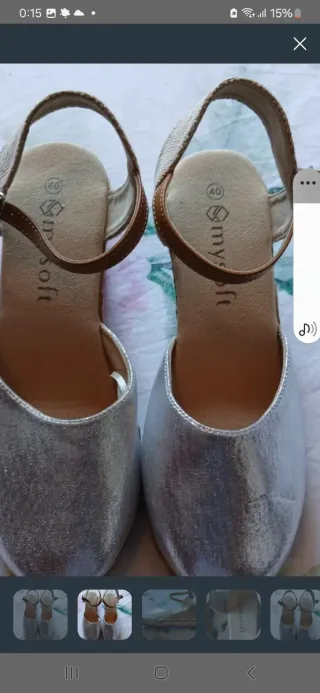 Zapatillas cuña plateadas talla 40