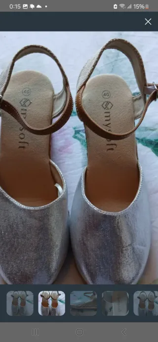 Zapatillas cuña plateadas talla 40