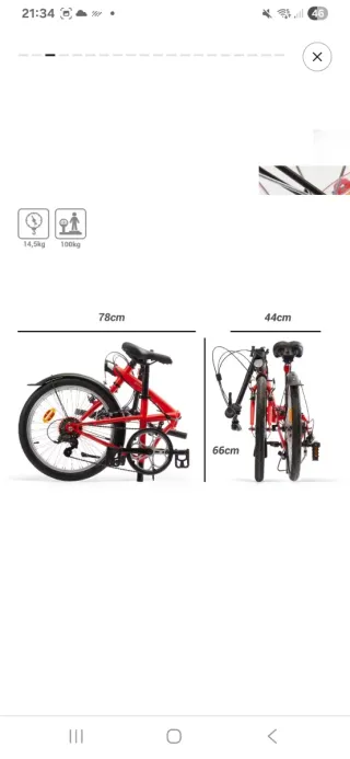Bicicleta plegable B'TWIN roja