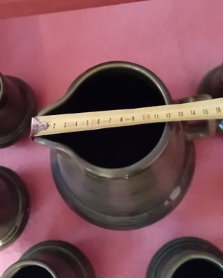 Jarra y 6 vasos de cerámica esmaltada para sangría
