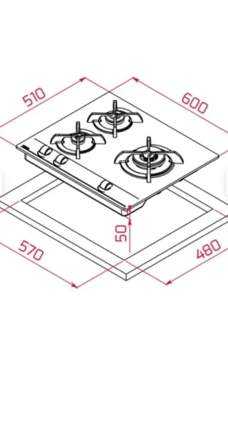 Placa de gas Teka 3 fuegos butano NUEVA