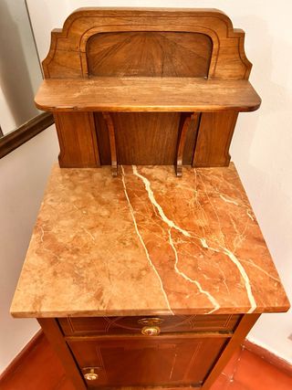 Mesita de noche antigua mármol y madera
