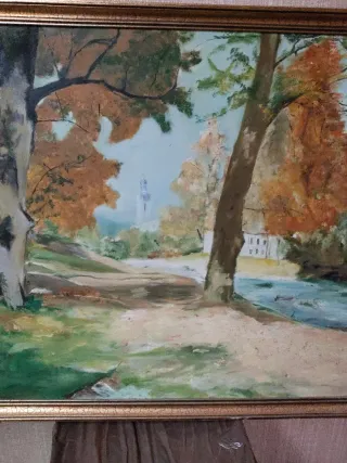 Cuadro antiguo paisaje reflejo,98 x 70 cm