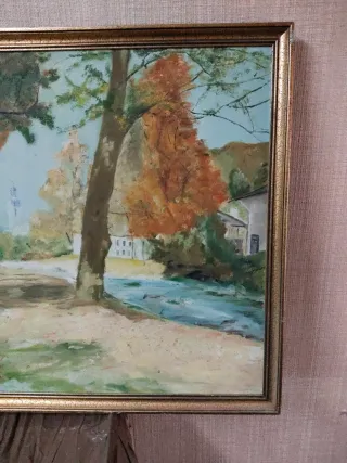 Cuadro antiguo paisaje reflejo,98 x 70 cm