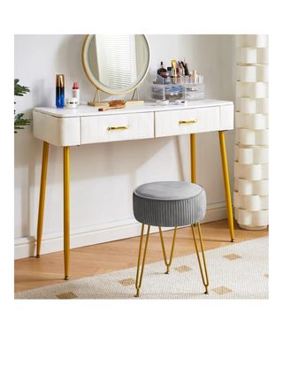 NUEVO. Pouf in velluto grigio con piedi dorati