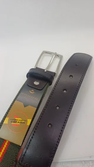 Cinturón Piel y Tejido Elástico Ajustable