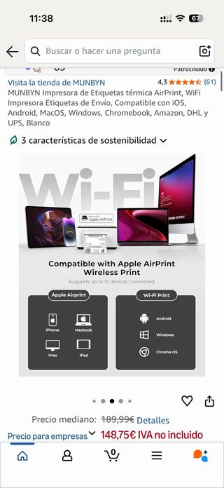 Impresora de Etiquetas MUNBYN AirPrint WiFi