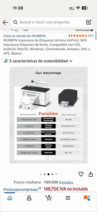 Impresora de Etiquetas MUNBYN AirPrint WiFi