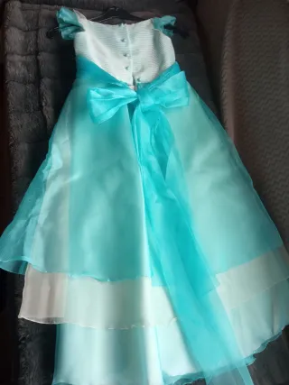 Vestido de fiesta niña azul y blanco
