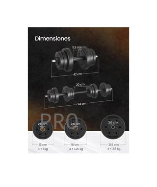 Mancuernas 2 en 1, Juego de Barra Corta