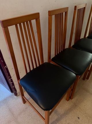 Juego de 4 Sillas de Comedor Madera y Cuero