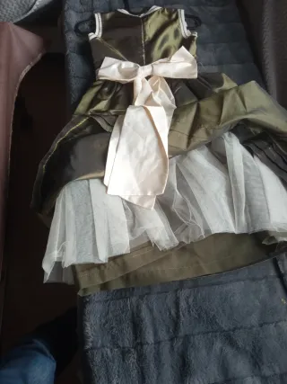 Vestido de fiesta niña marrón y verde oliva