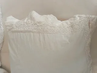 Coppia federe vintage cotone bianco e pizzo