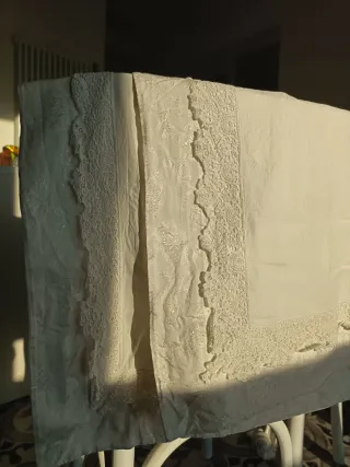 Coppia federe vintage cotone bianco e pizzo
