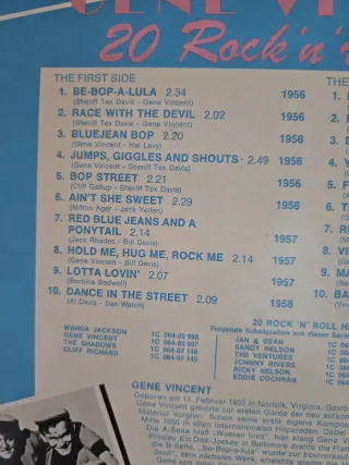 Vinilo LP Gene Vincent 20 Rock Roll Hits